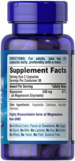 Puritan’s Pride Magnesium Glycinate 240 mg(60 Capsules) - Image 3