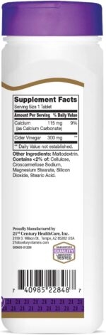 21st Century Apple Cider Vinegar (300 mg) – 250 tablets - Image 3