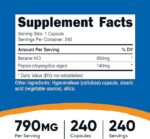 Nutricost Betaine HCL + Pepsin – 790 mg (240 Capsules) - Image 3