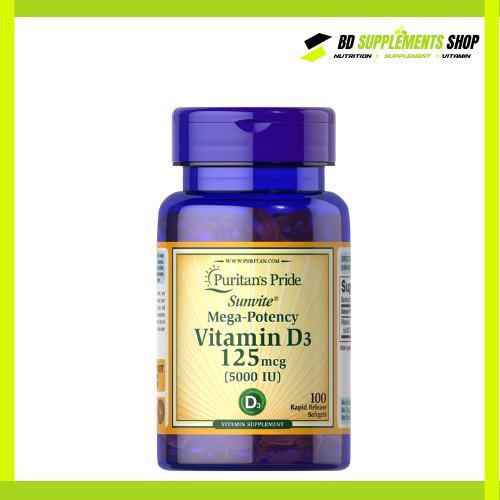 BD supplements SHOP (31) Puritan’s Pride Vitamin D3 (125 mcg – 5,000 IU) – 100 softgels - Image 1