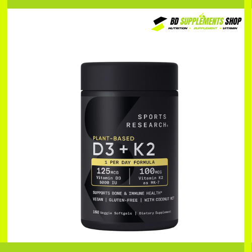 BD supplements SHOP (33) Sports Research Vitamin d3 (5,000 IU) + K2 (100 mcg) – 160 veggie softgels - Image 1