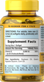 Puritan’s Pride Vitamin D3 (50 mcg – 2,000 IU) – 200 softgels - Image 3