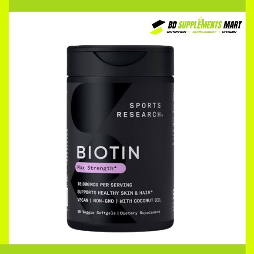 BD supplements SHOP (11) Sports Research Biotin Max Strength 10,000 mcg 120 Veggie Softgels - Image 1