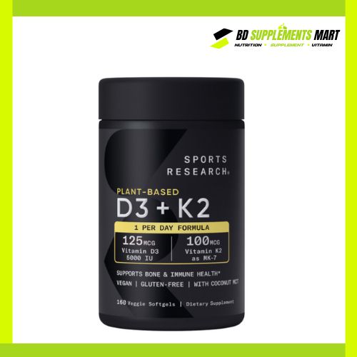 BD supplements SHOP (12) Sports Research D3 + K2 Plant Based 125 mcg/100 mcg 60 Veggie Softgels - Image 1