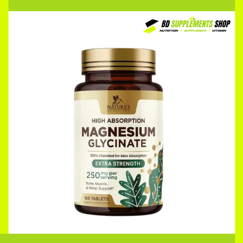 BD supplements SHOP (19) Nature’s Nutrition High Absorption Magnesium Glycinate 250mg – 120 Tablets - Image 1
