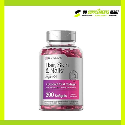 BD supplements SHOP (39) Horbaach Hair, Skin & Nails Infused with Argan Oil + Coconut Oil & Collagen, Biotin 300 Softgels - Image 1