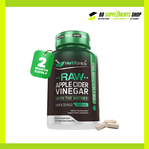 BD supplements SHOP (55) Herb Tonics RAW APPLE CIDER VINEGAR WITH THE MOTHER – 120 Vegetarian Capsules - Image 1