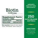 Nature’s Bounty Biotin 10000 mcg Rapid Release – 250 Softgels - Image 3