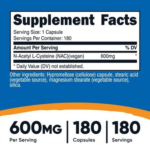 Nutricost NAC N-Acetyl L-Cysteine 600 mg 180 Capsules - Image 2