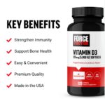 Force Factor Vitamin D3 125 mcg 5,000 IU 120 Softgels - Image 3