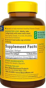 NatureMade Vitamin D3 25mcg 1,000 IU Tablets. - Image 2